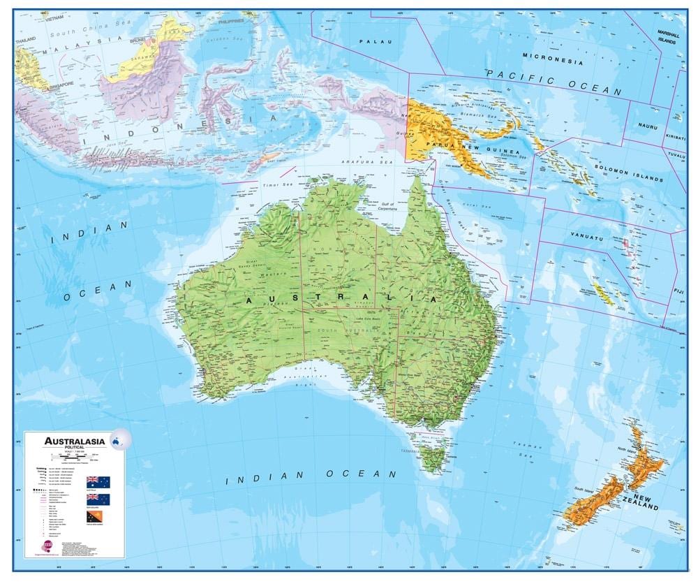 Mapa austrálie a nový zéland fyzická