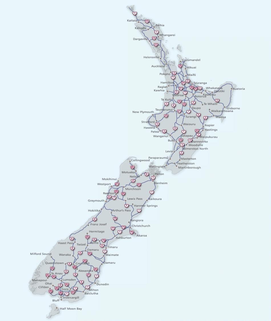 Mapa nového zélandu dálnici
