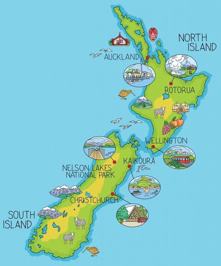 nový zéland mapa kreslený