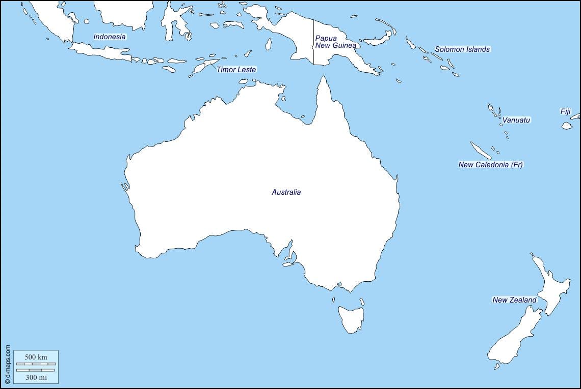 obrys mapy austrálie a nový zéland