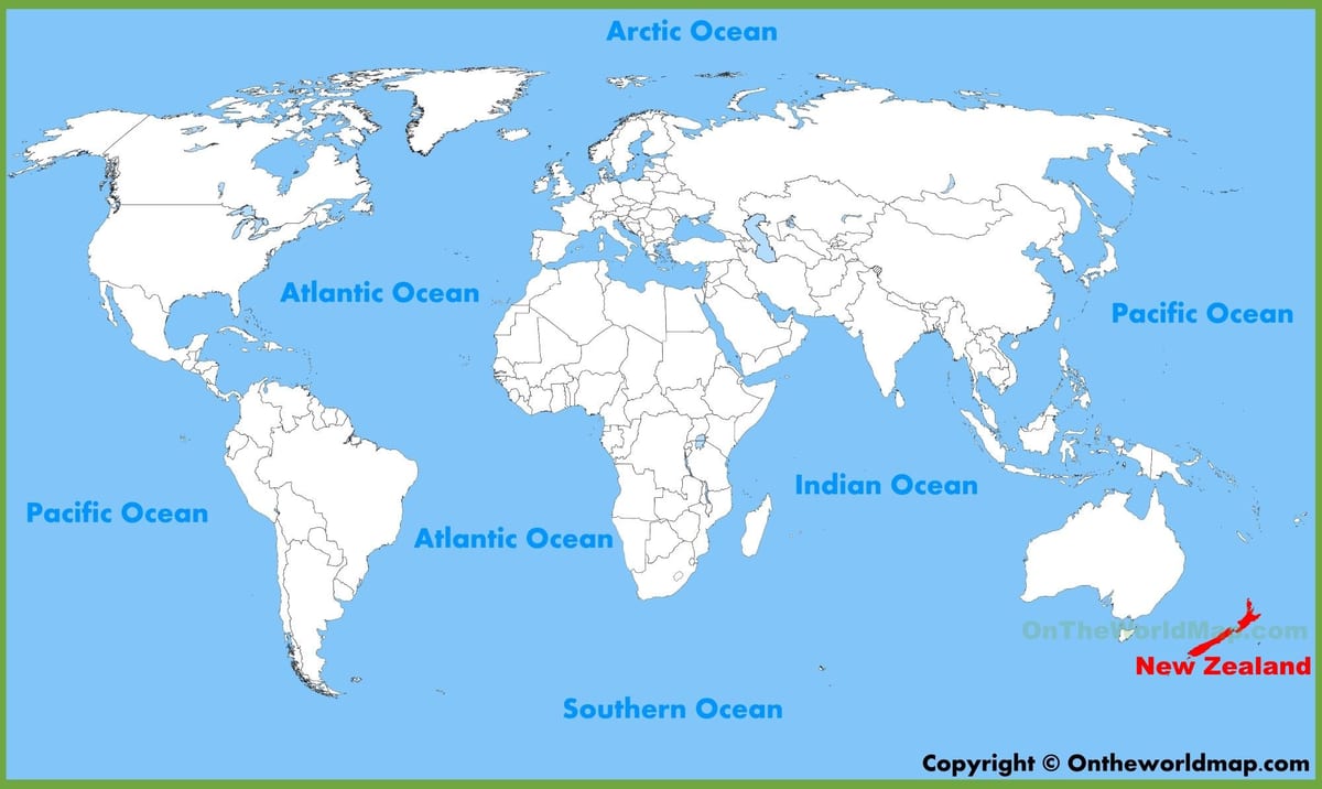 nový zéland umístění na mapě světa