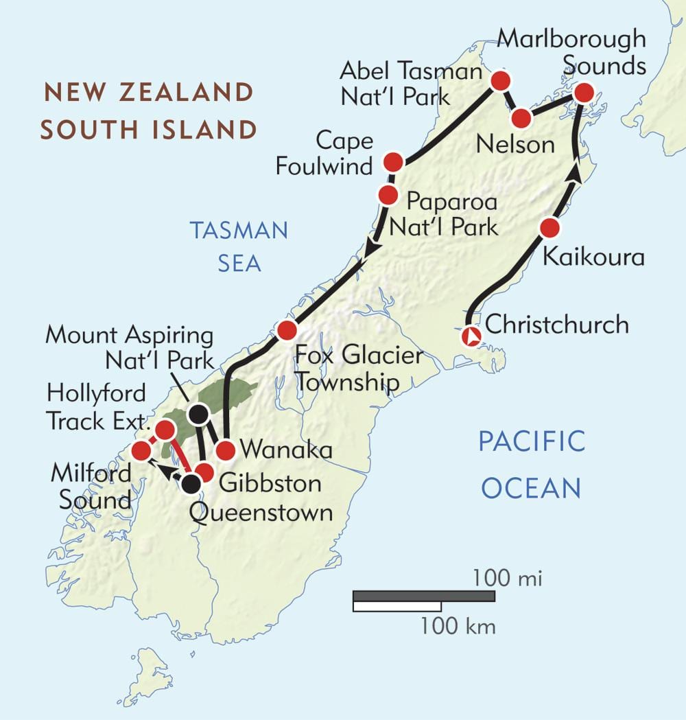 Mapa nový zéland turistické stezky
