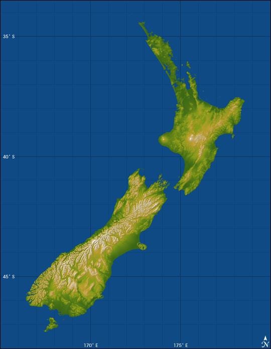 nový zéland výška mapě