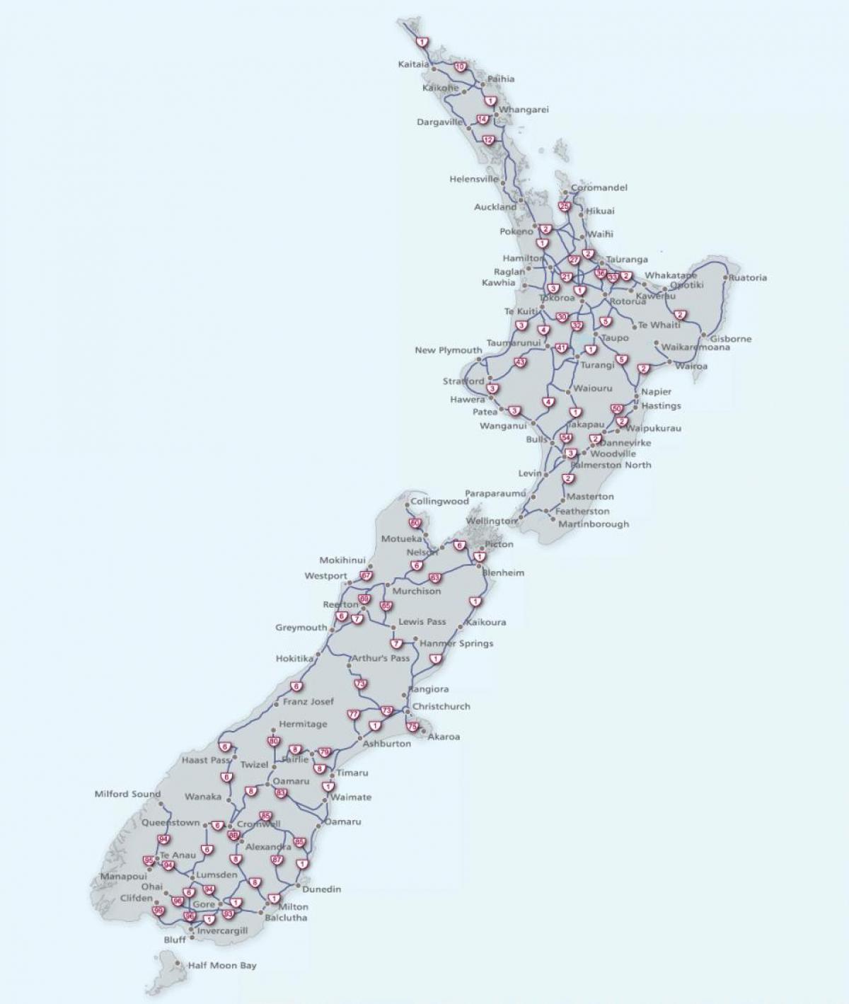 nový zéland silnice mapa