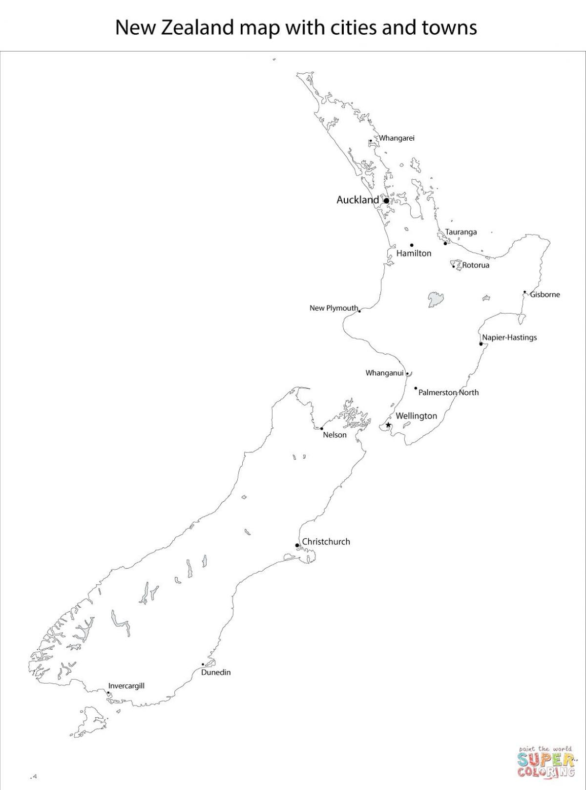 nový zéland mapa s městy a měst