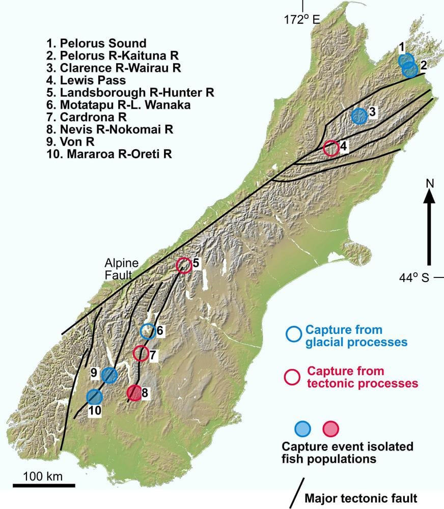 Mapa soutěska řeky na novém zélandu