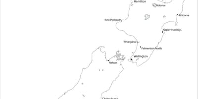 Mapa nového zélandu černé a bílé