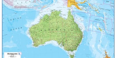 Mapa austrálie a nový zéland fyzická