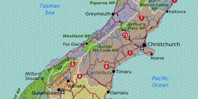 Mapa jižní ostrov nového zélandu regionů