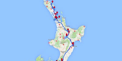 Jízdní mapa severní ostrov, nový zéland