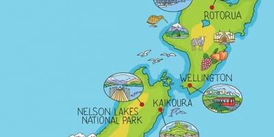 Nový zéland mapa kreslený