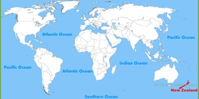 Nový zéland umístění na mapě světa