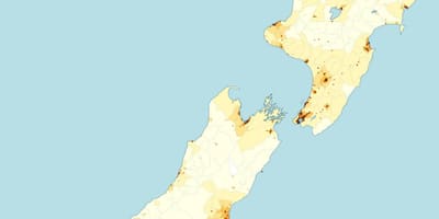 Nový zéland mapa hustota obyvatel