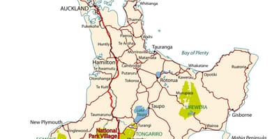 Podrobná silniční mapa nového zélandu, severní ostrov