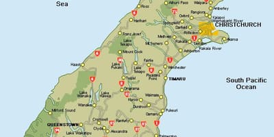 Nový zéland mapa jižní island cestovní mapa