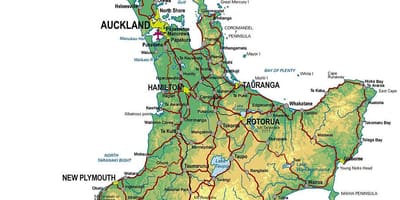 Podrobná mapa severní ostrov, nový zéland